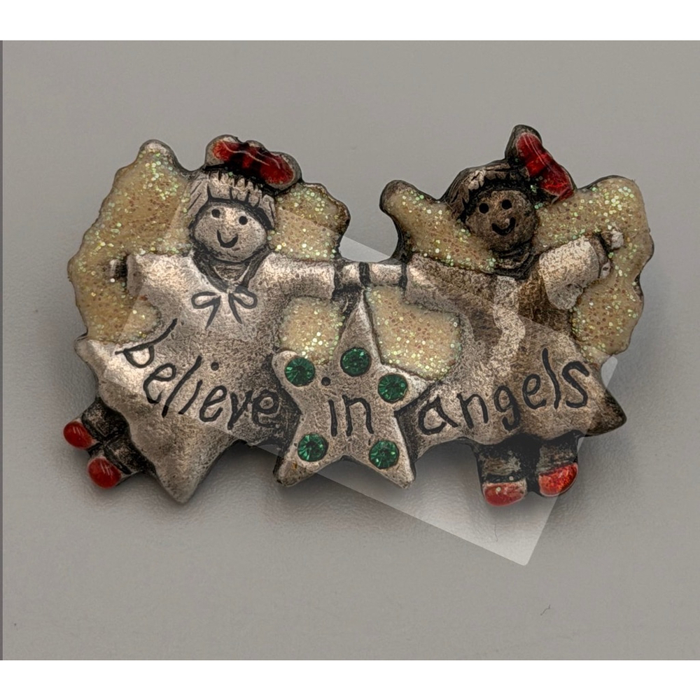 AJMC “Believe in Angels” Vintage Glitter Angel Brooch Pin 2253